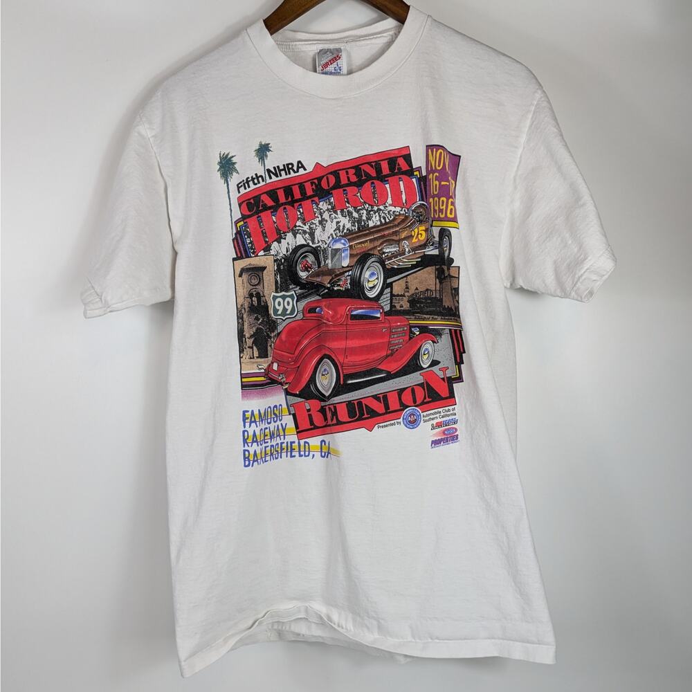 Vintage 1996 90s Mens Drag Racing L T-Shirt 5th NHRA Hot Rod Reunion Fomosa CA
